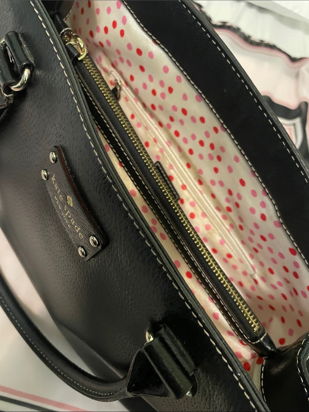 kate spade Black Leather Tote with Gold Logo Plate - Picture 10 of 11